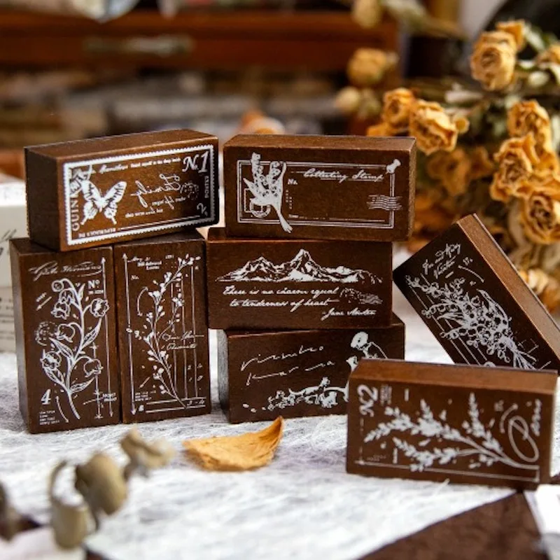 Sello Vintage de colina de flores y plantas para álbum de recortes, Material para hacer tarjetas, suministros para manualidades de Hobby, diario basura, estampado de sellos de madera