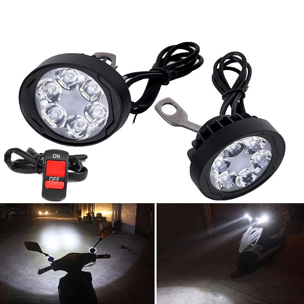 2pcs Motorcycle Headlight Fog Driving Lights Front Headlamp 6LED 12V Motorbikes Rear View Mirror Spotlights Accesorios Para Moto