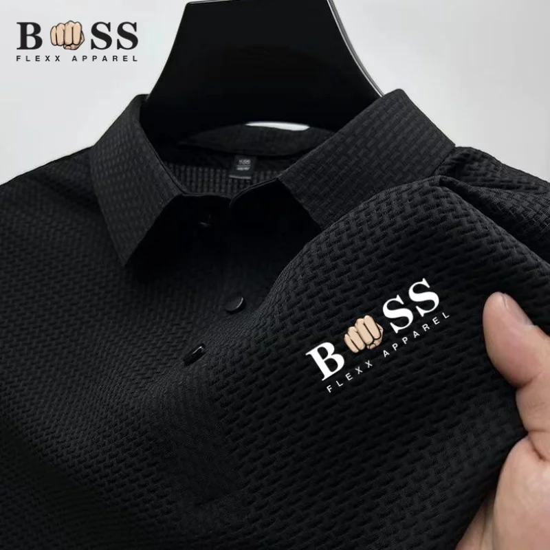 2024 men\'s summer new letter brand printed top, fashionable casual breathable quick drying men\'s short sleeved Polo shirt