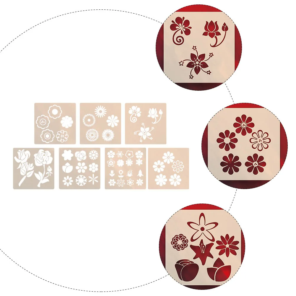 แม่แบบลายดอกไม้ 7 ชิ้น แบบโปร่ง ทนทาน สำหรับทำการ์ดของขวัญ DIY งาน Scrapbooking วาดภาพ งานฝีมือ และงานเพ้นท์