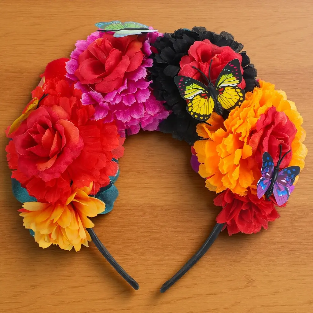 

Floral Headband for Women Mexican Style Flower Crown Day of the Dead Costume Accessory Festive Hair Decoration Event Wear