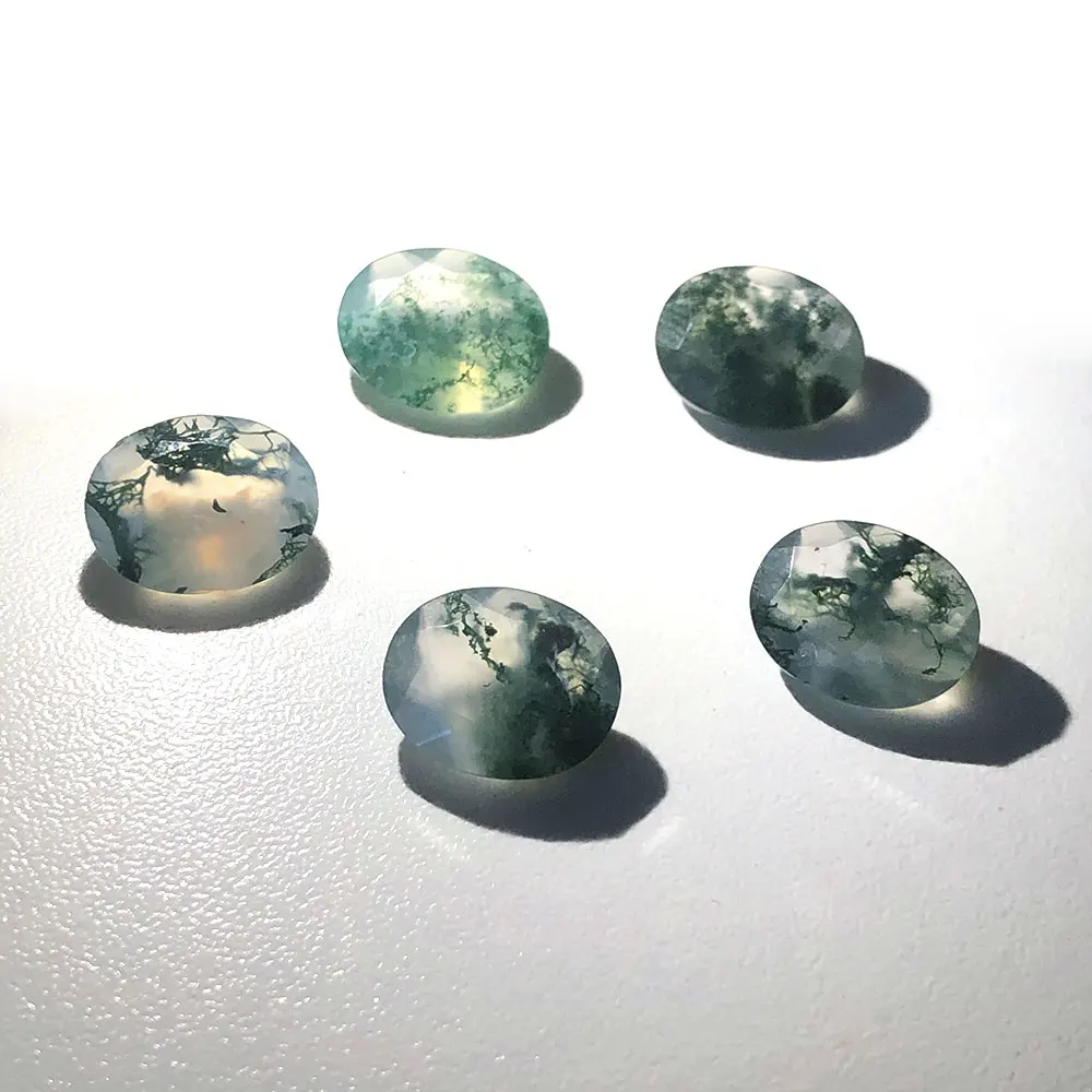 

1pc Natural Stones Moss Agate Faceted Oval Cabochon Crystals Gemstones Crystal Stone Reiki Spiritual Energy Chakra Home Decor