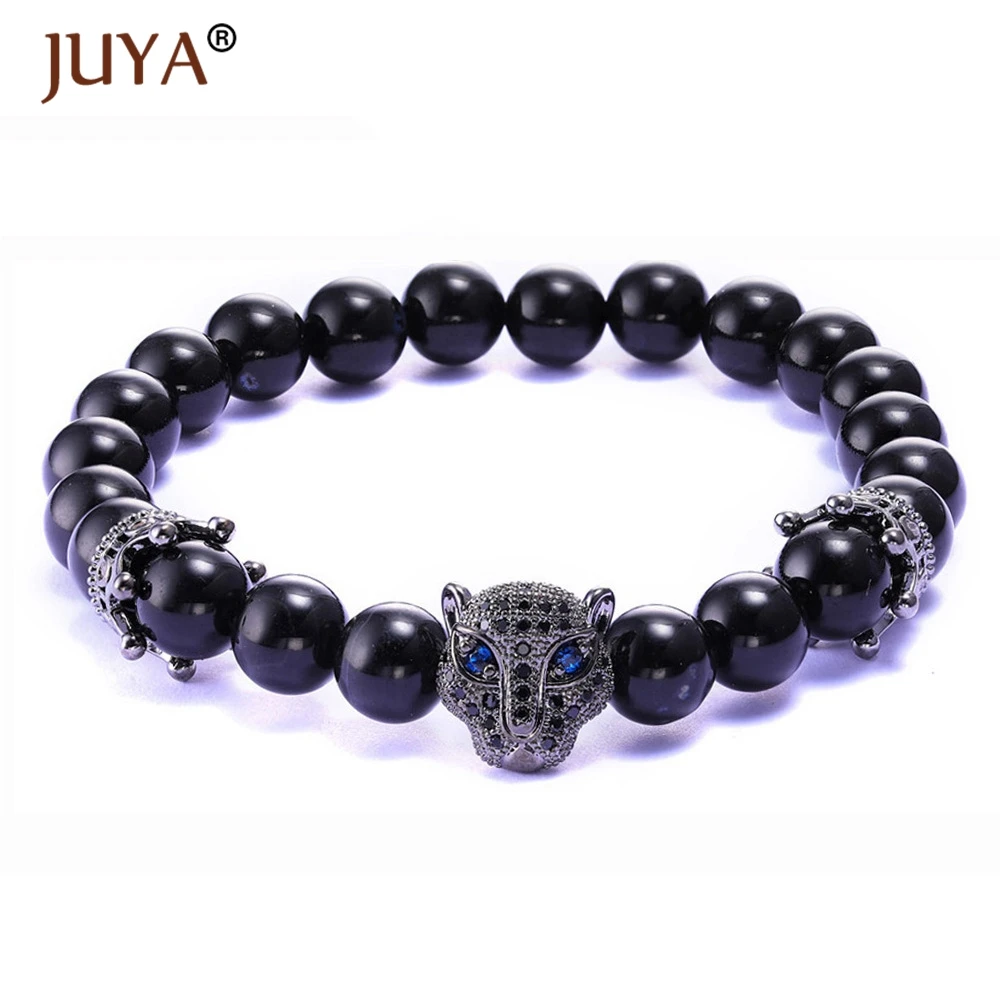 Copper Micro Pave CZ zircon Panther Beads Animal Charms For Jewelry Making DIY natural stone beads bracelet Accessories berloque