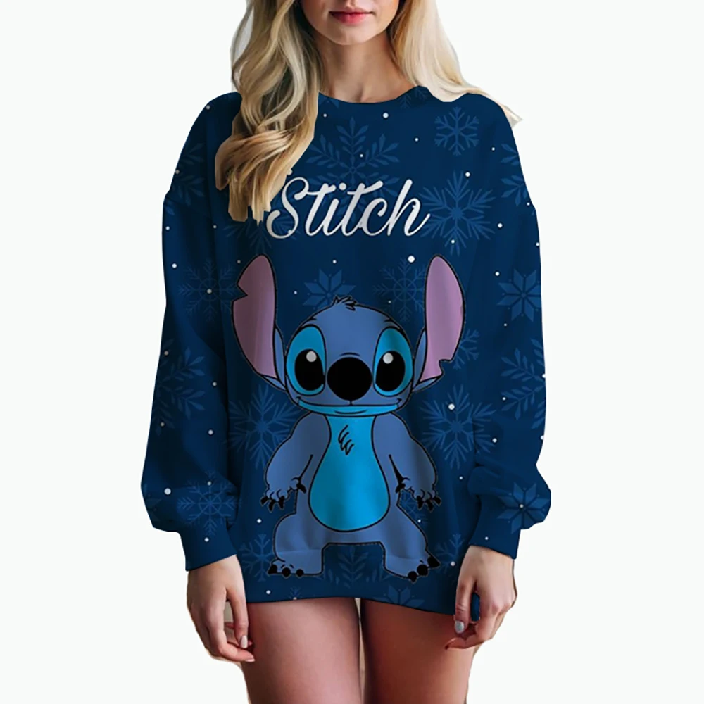 Women's Fashion Hoodie Disney Stitch print Fashion Autumn Daily Long Sleeve Round Neck Loose Pullover Cartoon Boho Style Sweatsh