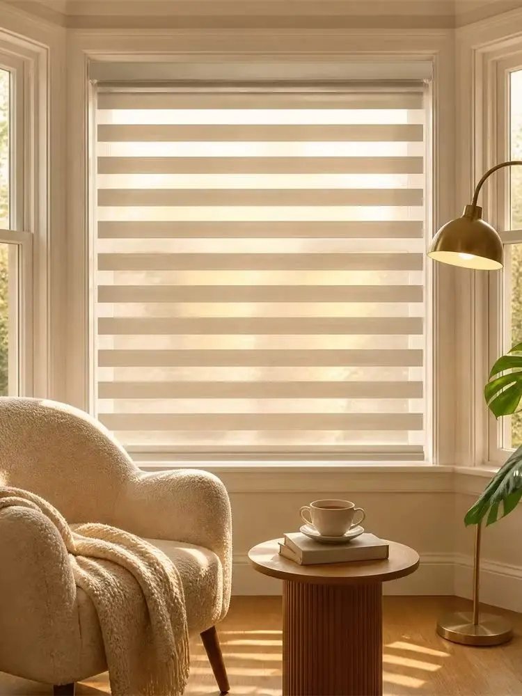 Roller Zebra Shades for Bedroom High Blackout with Fine Sheer Stripe, Dual Layer Light Control Window Blind, Custom Made
