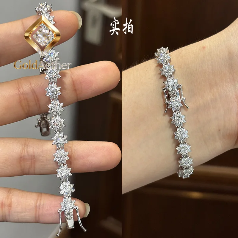 

Роскошный браслет GoldAether из цельной платины PT950 с бриллиантами Moissanite, женский браслет с полным покрытием бриллиантами