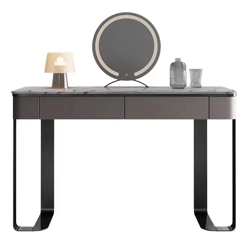 Light luxury minimalist dressing table, bedroom lacquered dressing table stool, stainless steel minimalist makeup mirror