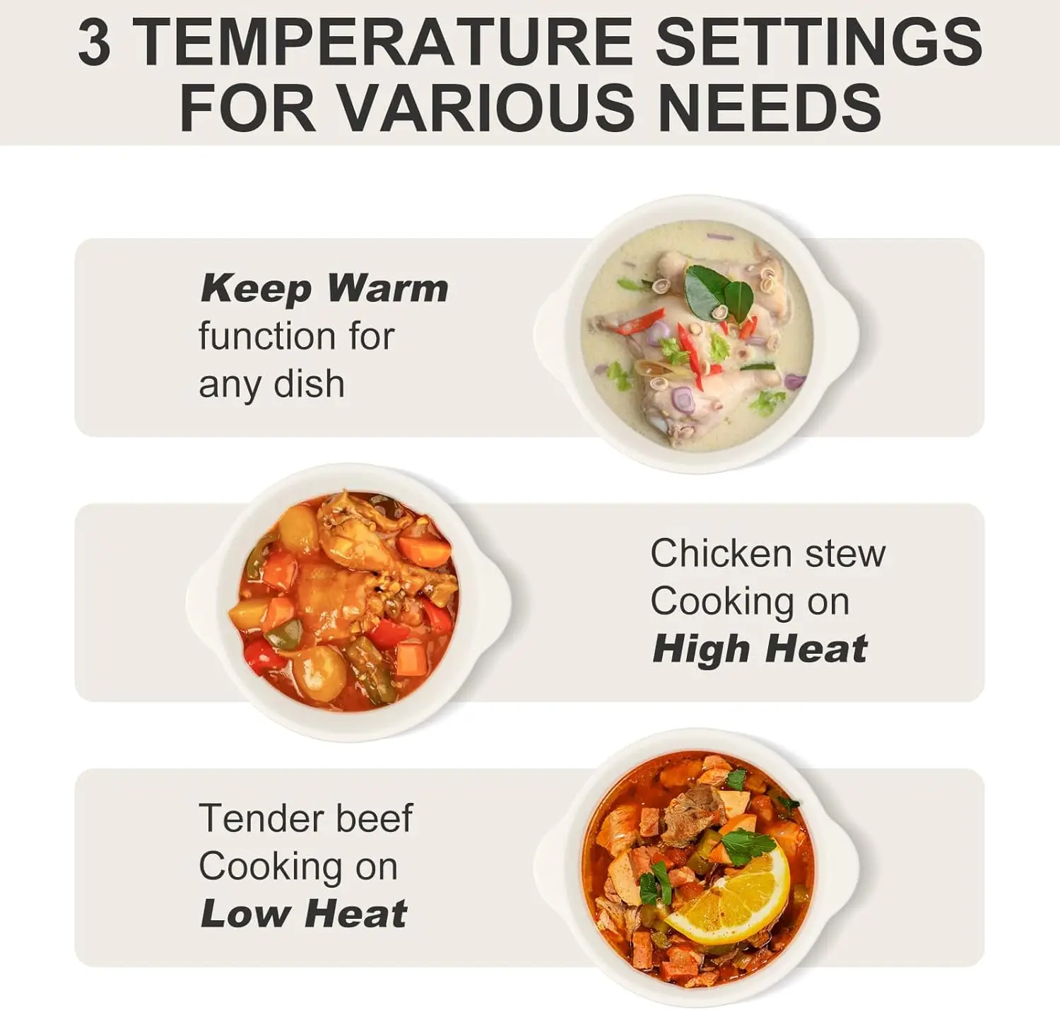 Programowalny okrągły wolnowar z powłoką ceramiczną, pojemność 5 kwart do gotowania w kuchni i użytku domowego.