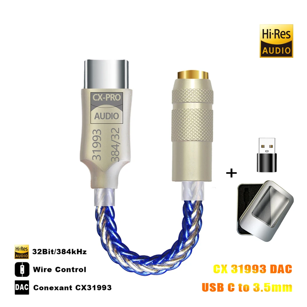 CX31993 USB-C to 3.5mm Audio Adapter 32Bit HiFi DAC