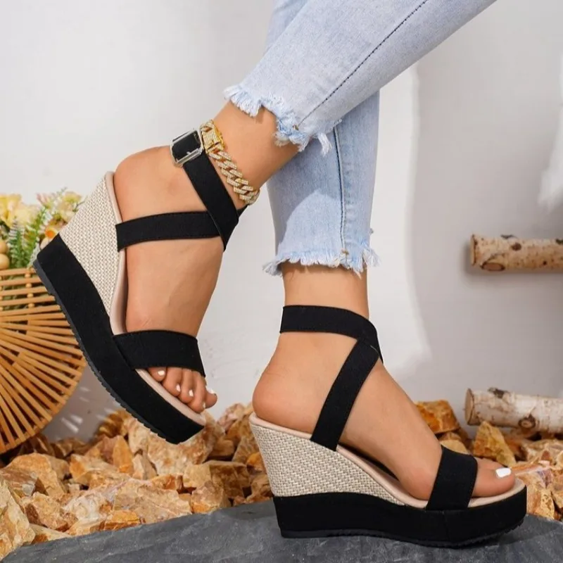 Women Sandals Summer Wedge Platform Shoes Cross Strap Open Toe Buckle Ankle Casual Beach Comfortable Walking Footwear Trend 2026 view 5