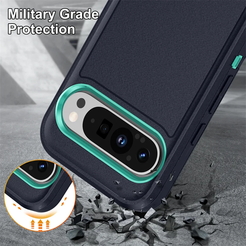 3 in 1 Heavy Duty Hybrid Armor Shockproof Defend Phone Case For Google Pixel 9 Pro XL Hard Plastic Frame Soft TPU Back Cover