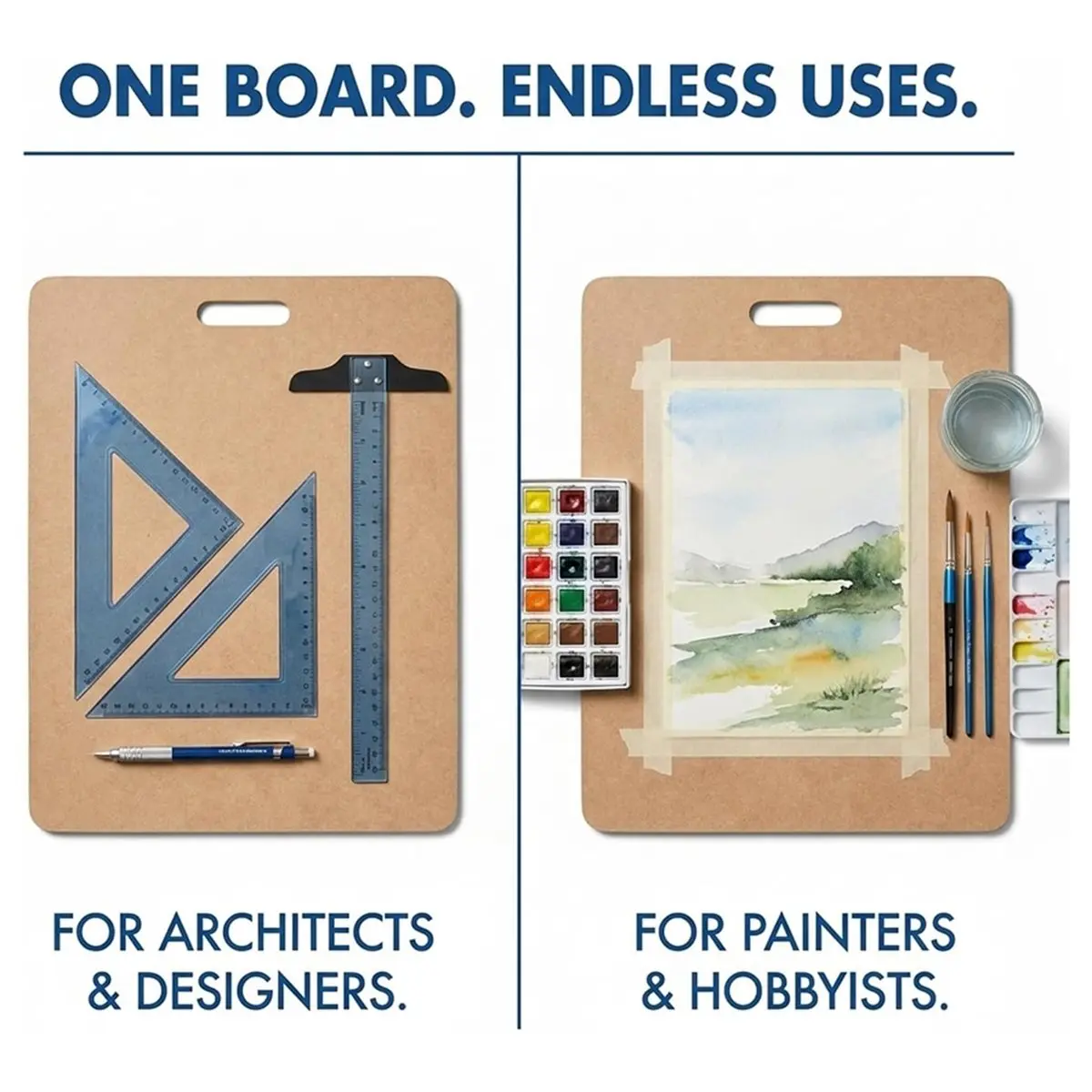 Masonite Board with Cutout Handle - Handmade Pottery Tool Mat Portable Art Tool for Drawing, Drafting, and Design