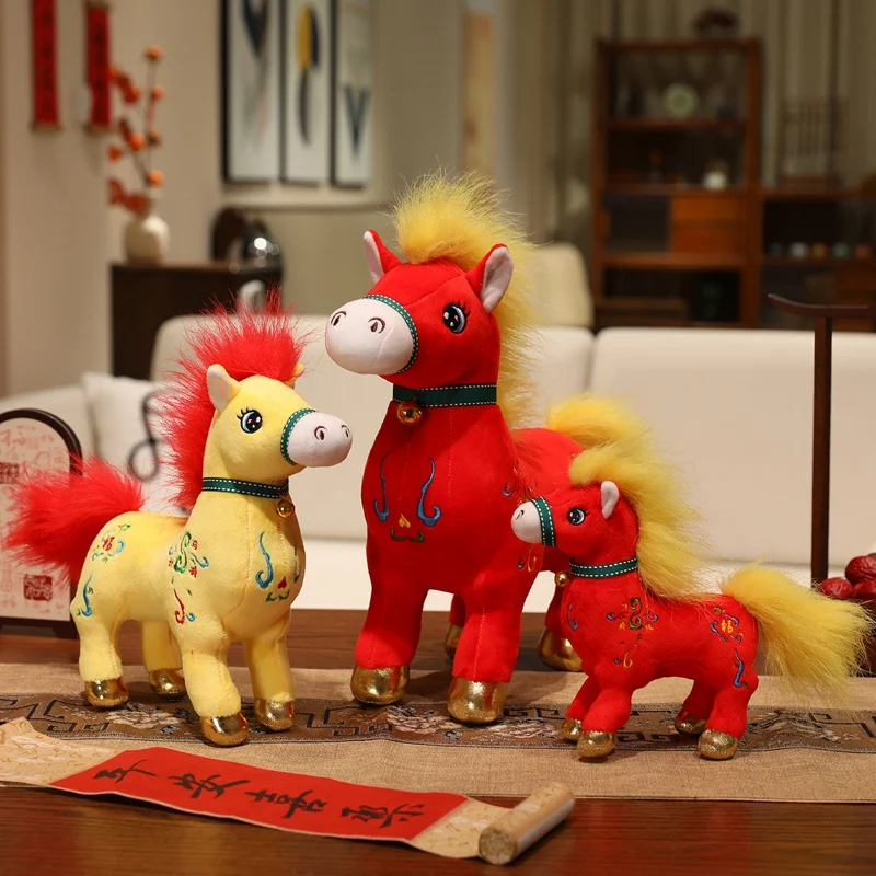 

20/28/38cm Standing Posture Lucky Horse Plush Toy New Year Mascot Horse Toy Chinatown Boutique Pony Decor Festival Gift Kid Gift