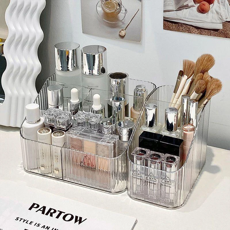 Transparent Storage Box Desktop Cosmetics Storage Stationery Pen Holder Container Home Sundries Cotton Swab Case Organization