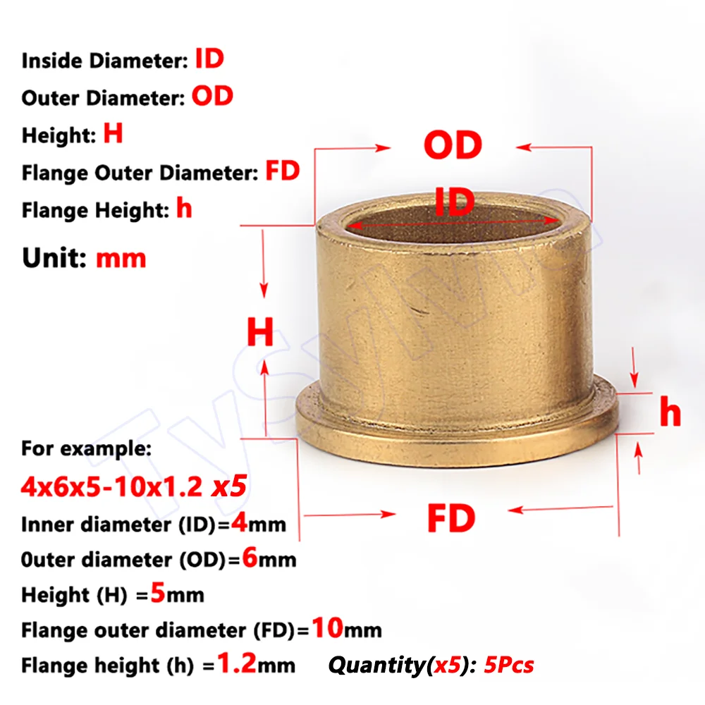 M1 to M30 Powder Metallurgy Copper Bushing Self-Lubricating Flanging Brass Shaft Sleeve Oil Bearing Stepped Flange Guide Sleeve