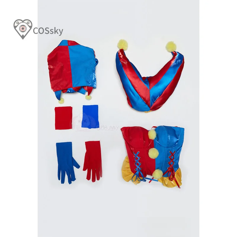 

Pomni женские цифровые цирковые костюмы для косплея для взрослых, комплект для косплея, шляпа, парик, комбинезон, милый комплект клоуна на Рождество, Хэллоуин, S-XL