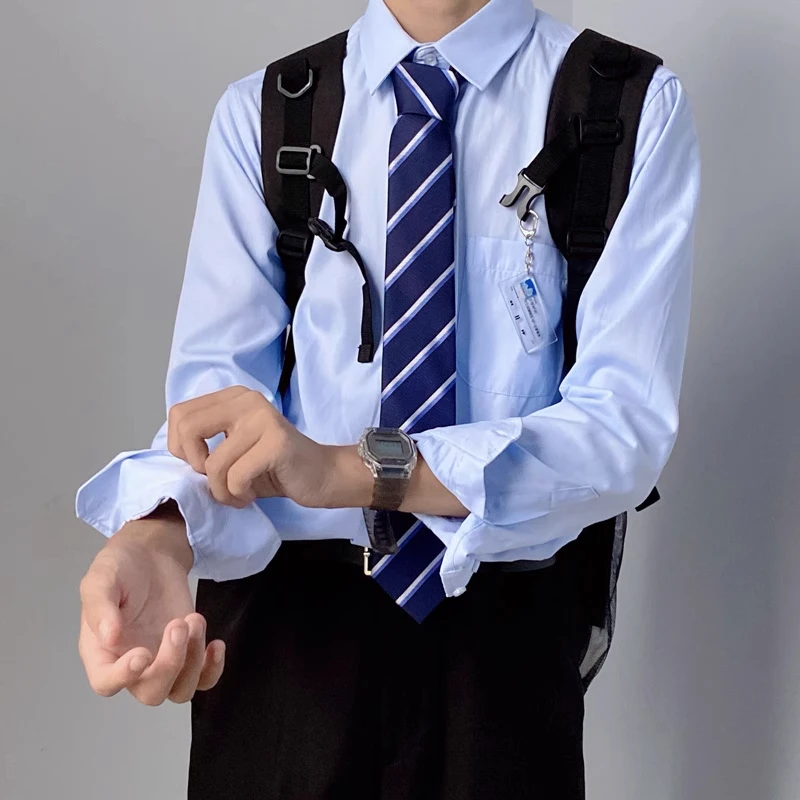 

Blue Long Sleeve Casual Shirt for Boys And Girls Student Style Neutral Wind Shirt Youth Trend Spring Autumn Winter Season