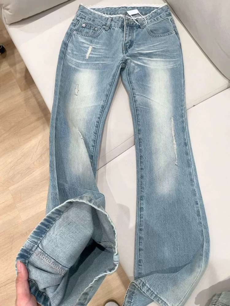 

Plus Size Vintage Blue Denim Long Pants Women Spring Summer High Waist Flare Jeans Female Fashion Trousers