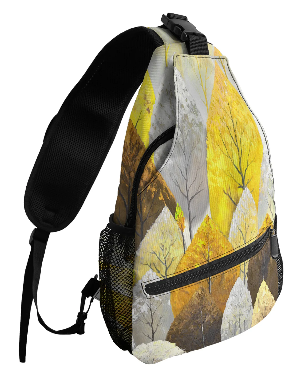 Watercolor Oil Painting Autumn Leaves Chest Bag for Men Women Casual Crossbody Bag Outdoor Travel Climb Waterproof Sling Bag