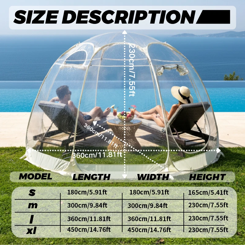 4 Person Clear Bubble House Tent Instant Pop Up Transparent PVC Shelter Garden Patio Camping Outdoor Party Photo Booth