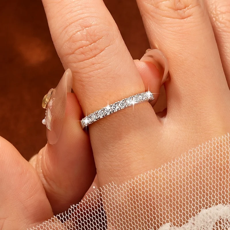 Rrjzz Zertifizierter 2mm D-Farbiger Voll-Moissanit Stapelbarer Halb-Eternity-Ring für Damen Klassischer Imitationsdiamant-Schmuckring – Detail 17