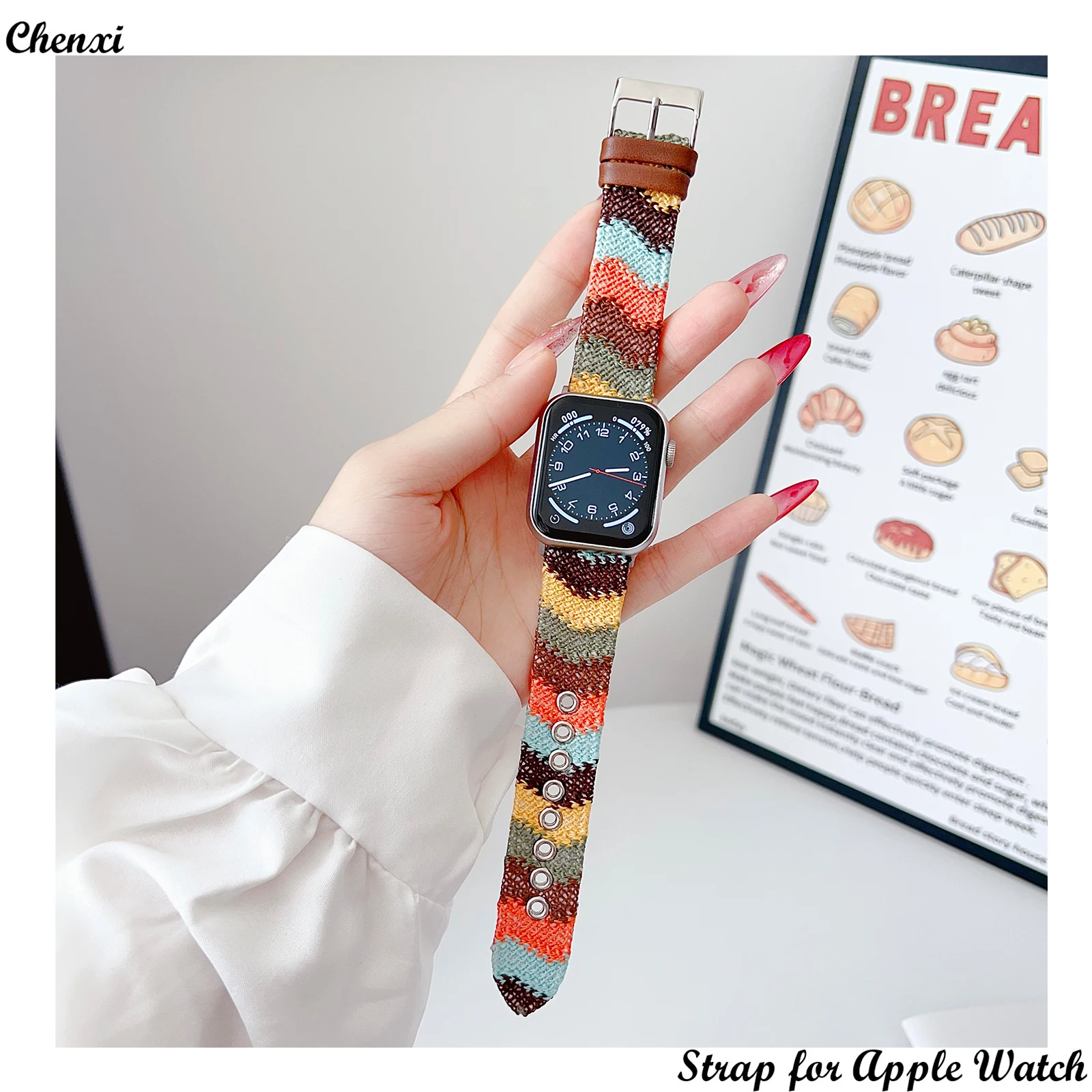 Clorful Wool Strap for Apple Watch Band Leather Bracelet Chain with Iwatch98765SE Ultra40 41 44 45mm Women Beautiful kni Wrist