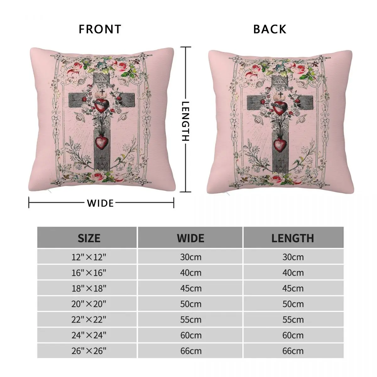 Cross With Hearts Of Jesus And Mary Square Pillowcase Polyester Linen Velvet Creative Decorative Pillow Case Room Cushion Cover