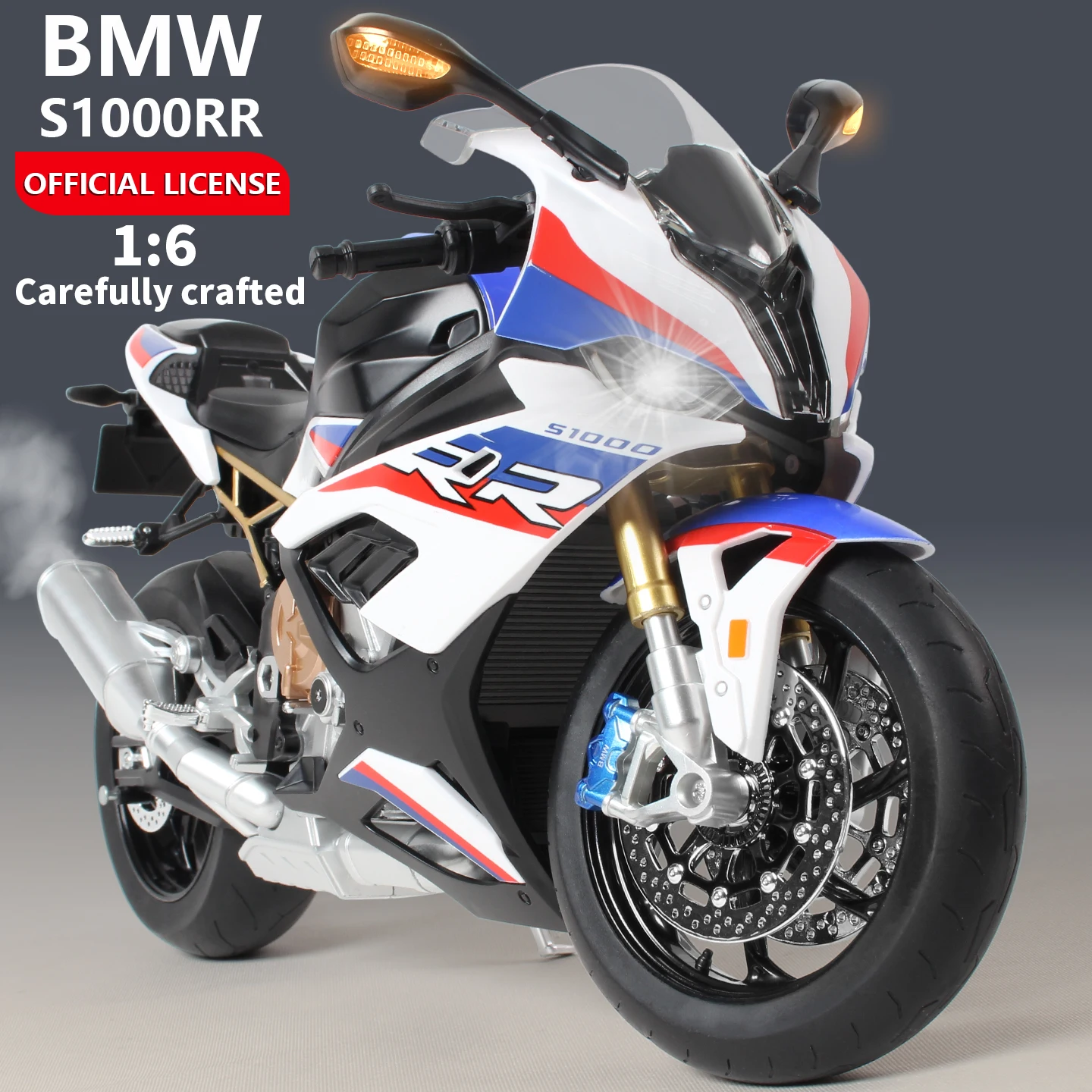 Officially Licensed BMW-S1000RR Motorcycle 1:6 Alloy Metal Diecast Model Sport Superbike Collectibles Toy Simulate Spray Light - view 3