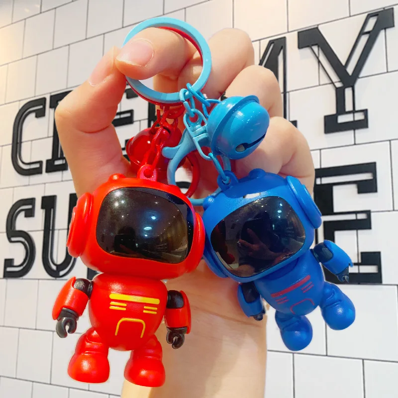 Funny Cartoon Rotatable Robot Keychain Stress Relief Toys With Glowing Eyes Schoolbag Decoration Charms Children's Birthday Gift