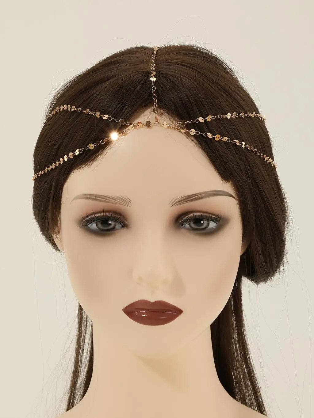 QIMING Boho Head Chain Hairpiece Headband Ethnic Hair Jewelry Metal Multilayers Link Indian Tribal Femme