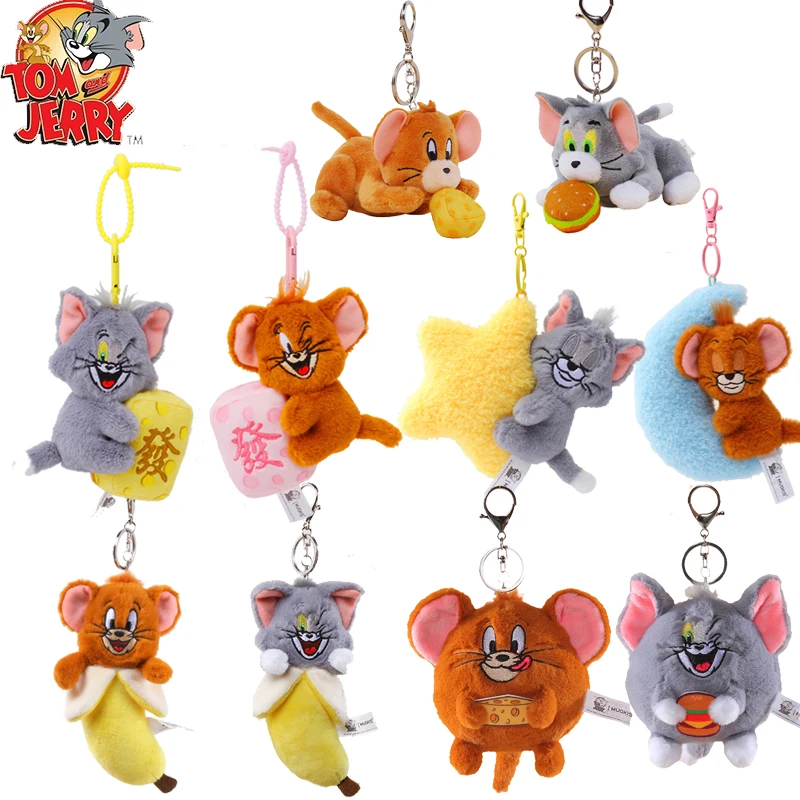 New Cute Tom and Jerry Cartoon Plush Keychain Soft Stuffed Toy Backpack Pendant Car Keys Funny Cute Squeak Keychain Accessories