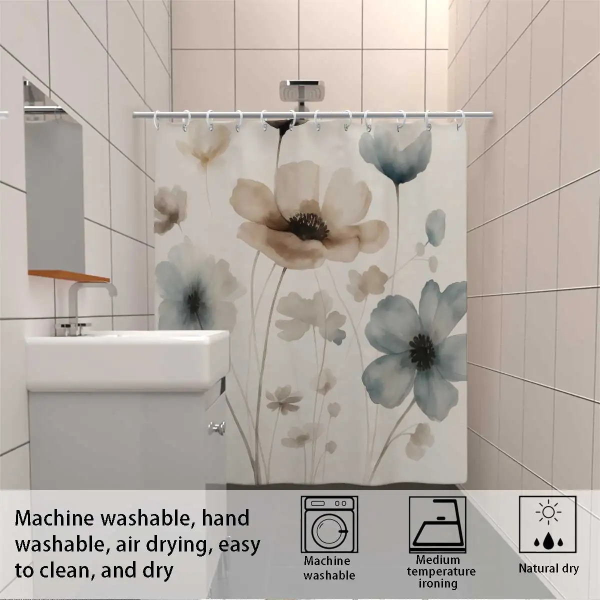 Elegant Floral Watercolor Shower Curtain 5