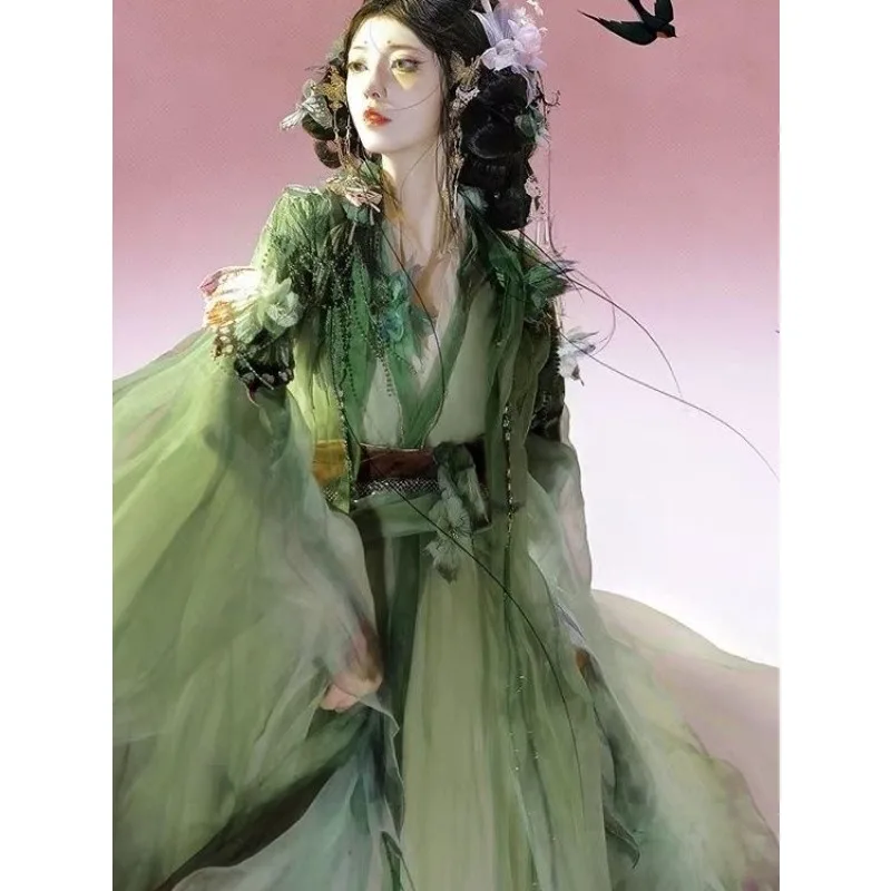 Design Myth Series Large Sleeve Shirt Cross Neck Straight Train Hanfu Suit Women