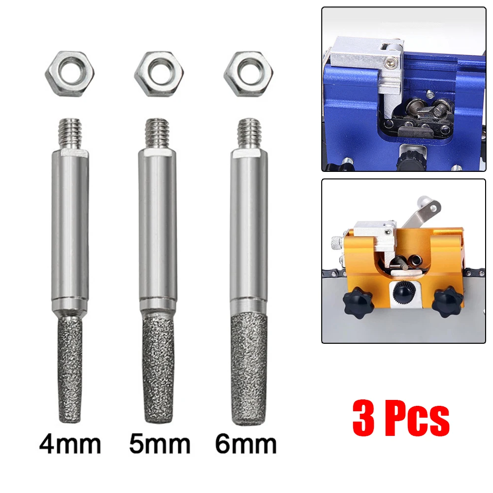 3Pcs Grinding Head 4/5/6mm Diamond Coated Grinding Head Chainsaw Teeth Sharpener Grinding Head Hand Chain Grinder Grinding Tools