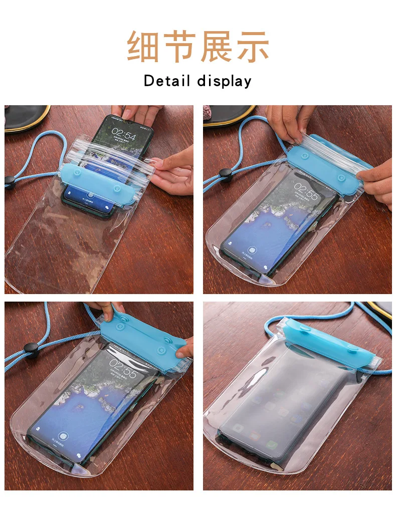 حقيبة هاتف محمول سميكة مقاومة للماء بثلاث طبقات، حافظة هاتف محمول شفافة مقاومة للماء تعمل باللمس، حقيبة هاتف محمول كبيرة خاصة مقاومة للماء
