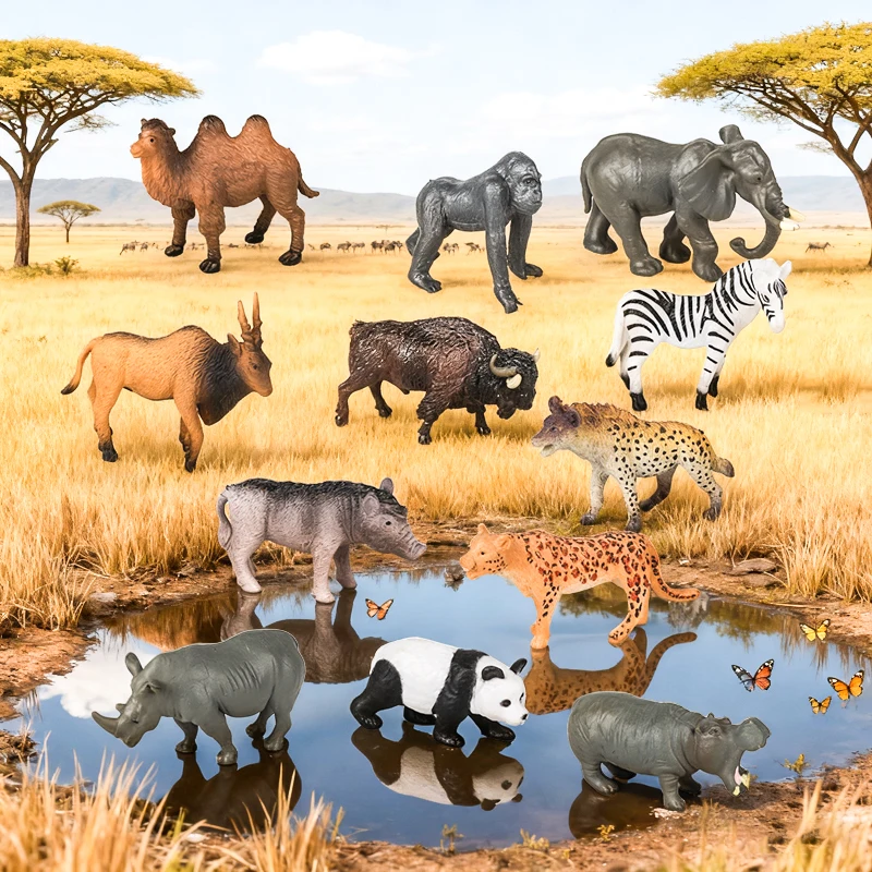 오에눅스 숲 야생 동물 모델 농장 열대어 원시인 도마뱀 나비 액션 피규어 PVC 세트 교육용 어린이 장난감 선물