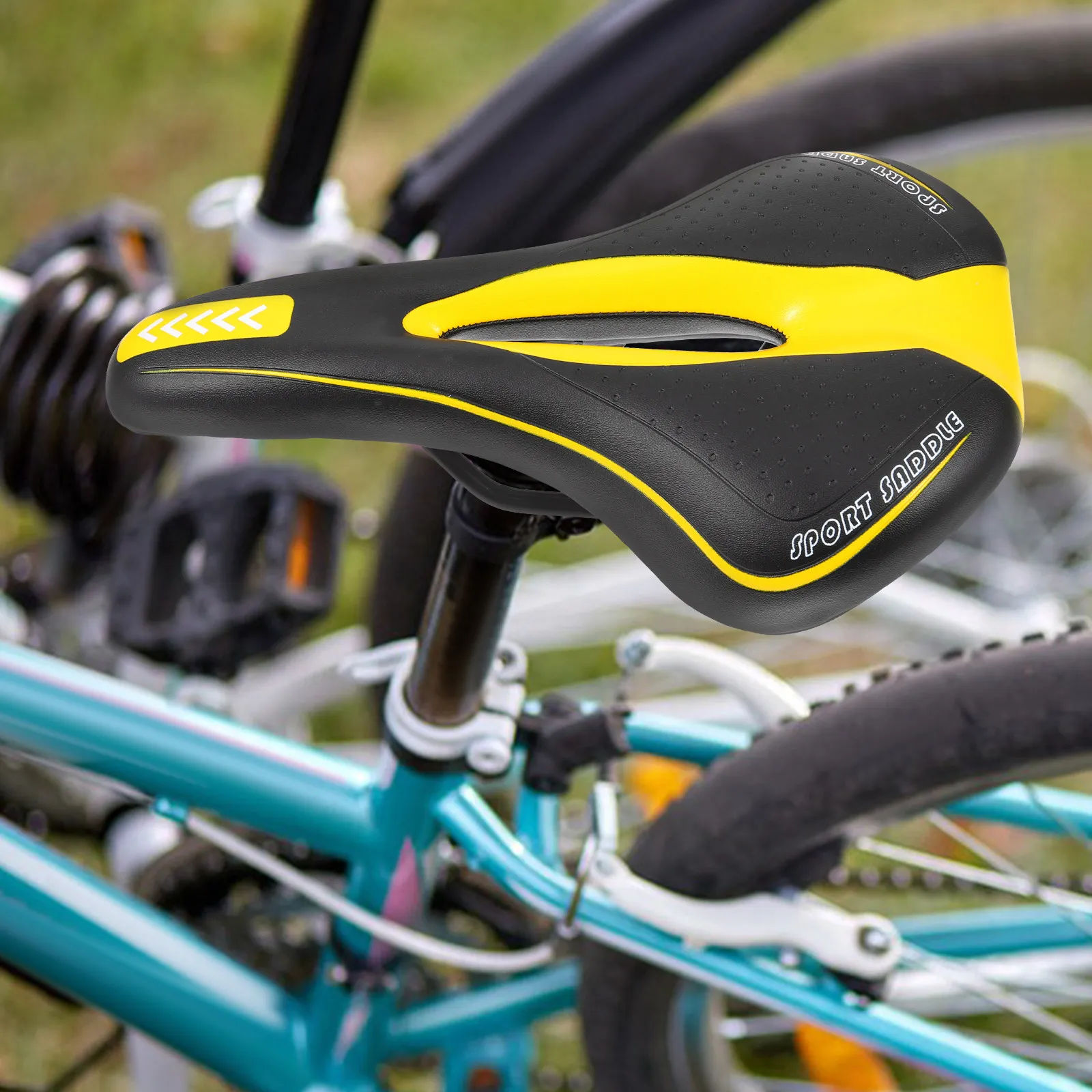 

1 шт. Ударопрочное желтое комфортное велосипедное сиденье с подушкой для горных и шоссейных велосипедов, легкое велосипедное седло