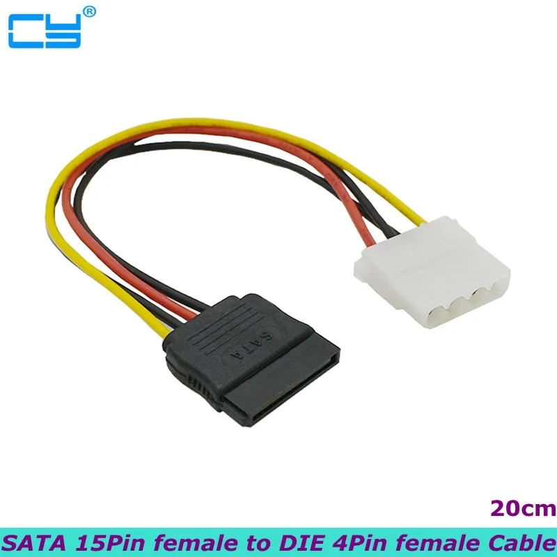 20CM SATA 15pin hembra a Molex DIE 4Pin macho SATA disco duro extensión de alimentación Cable para HDD SSD Cable de alimentación