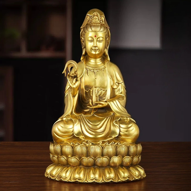 Brass Guanyin Statue Goddess of Mercy Kwan-yin Figure Solid Brass Buddhist Home Altar Temple Decoration Spiritual Feng Shui Art