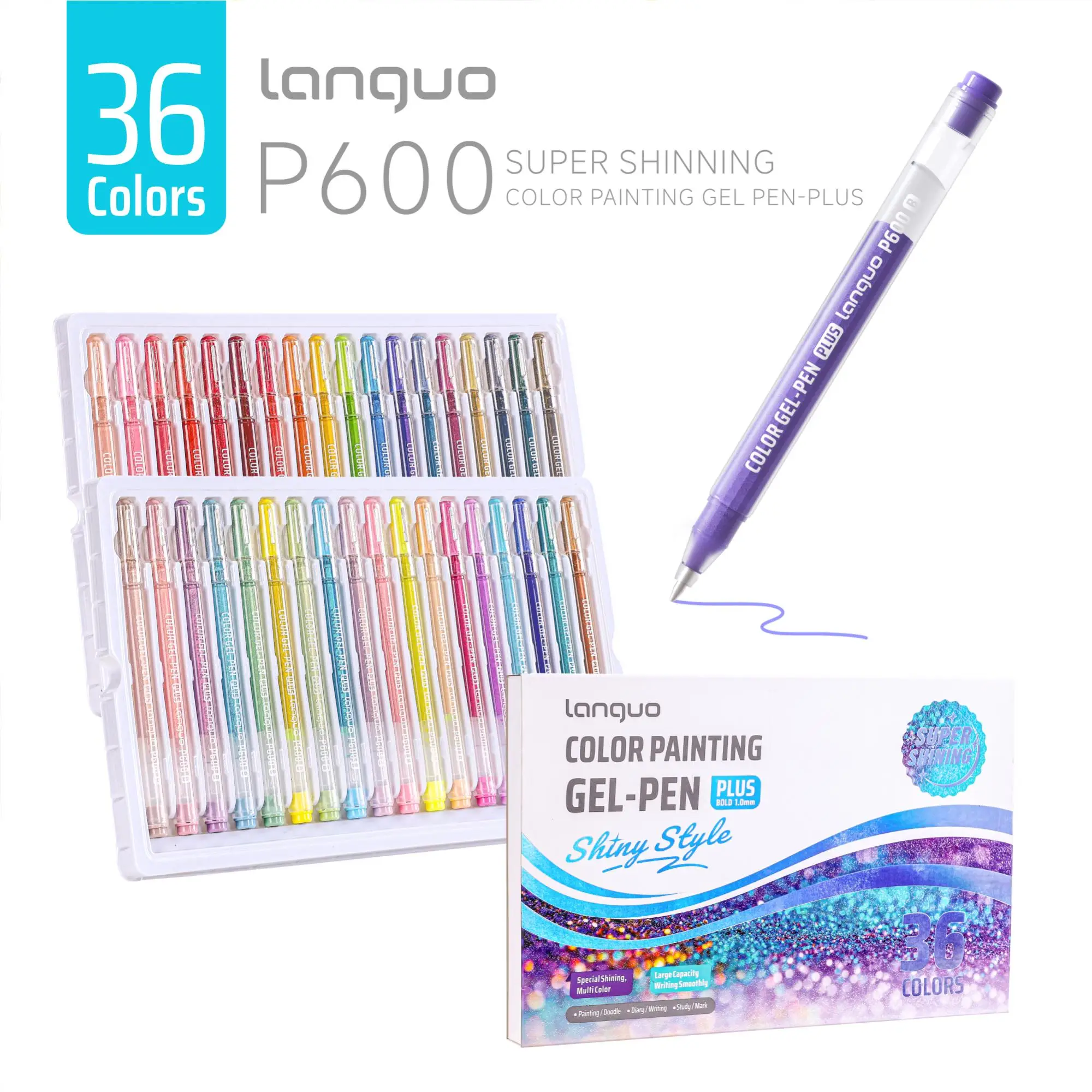 

Набор гелевых ручек Languo, 36 цветов, блестящие ручки-шариковые для рисования, 1,0 мм, для студентов, для письма, офиса, школы, канцелярские товары