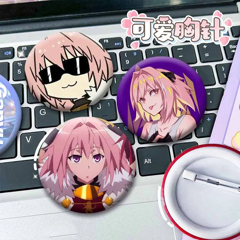 Customizable Astolfo Round Brooch Cute Cartoon Girl Cosplay Badge Anime Role Button Pins Clothes Hat Bag Jewelry Accessory Gifts