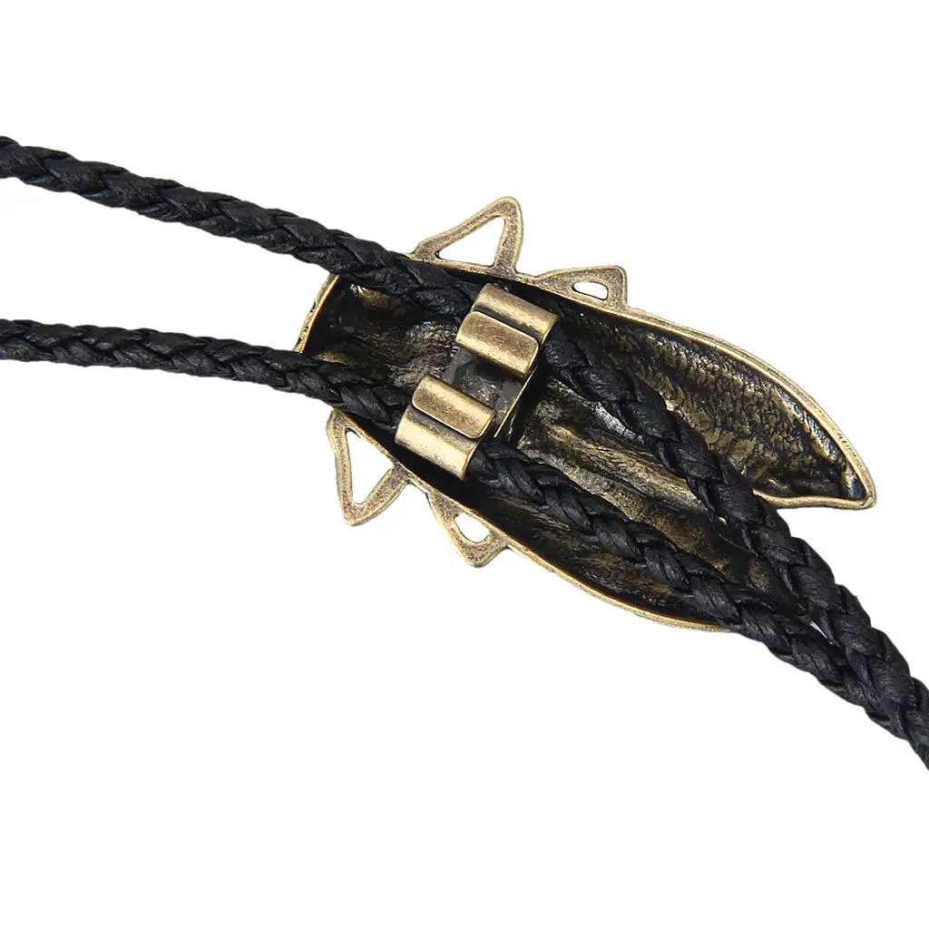 Vintage Cowboy Necklace for Men Bronze Alloy Western Bolo Tie with Leather Cord Party Gift