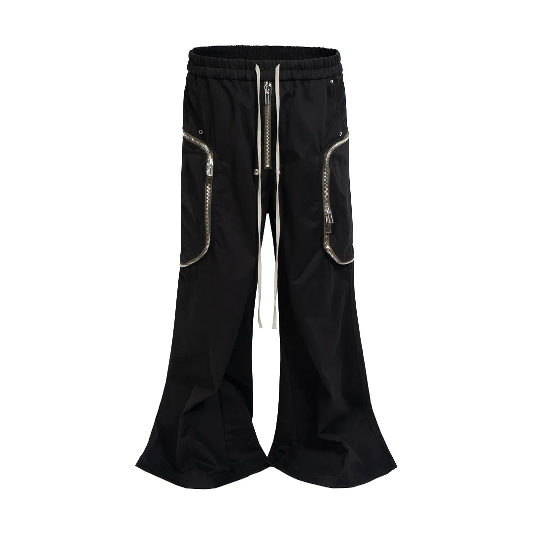 European & American Diamond-shaped Large Pocket Multi-zip Wide-leg Long Sweatpants Hip Hop High Street Flared Pants for Men