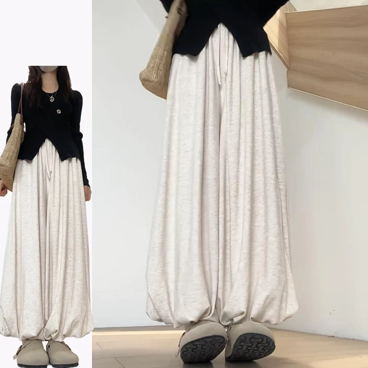 الكورية Sle لينة محبوك الأرز المعكرونة برعم تنورة السراويل النسائية الخريف الشتاء جديد التخسيس عادية عالية الخصر ألف خط تنورة السراويل