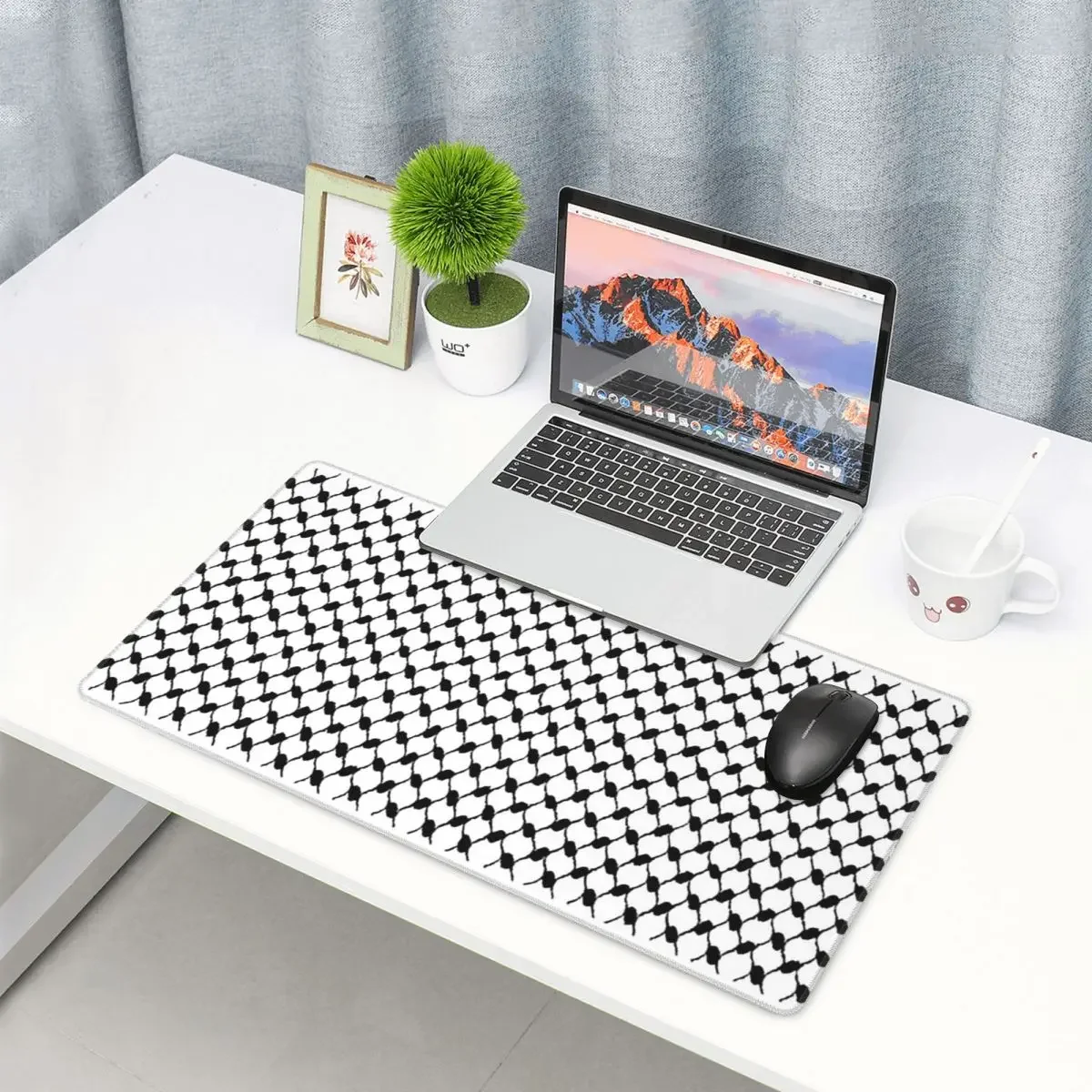 Large Mouse Pad Palestinian Kufiya Pattern Design Original Black And White Keffiyeh  Gamer PC Laptop Mats Keyboard Desk Mat