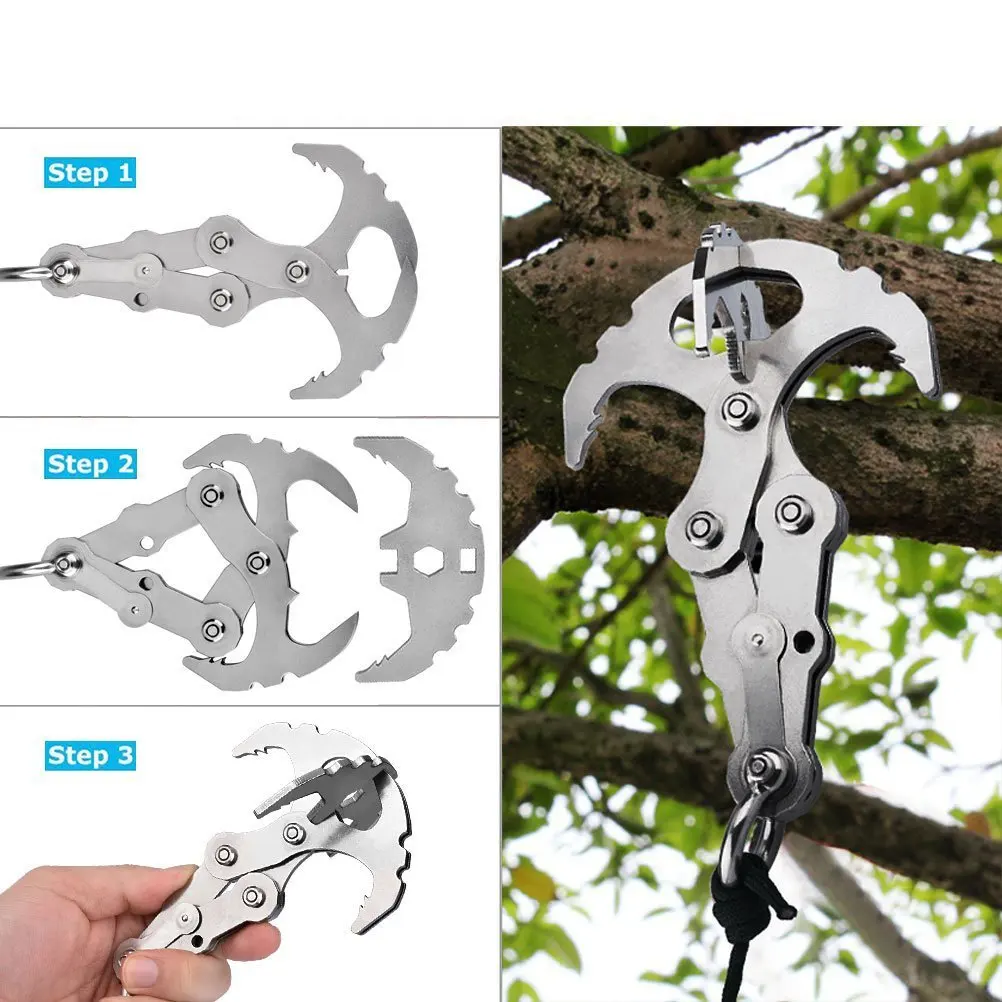 Outdoor Stainless Steel Flying Tiger Claw Wild Climbing Hook Climbing Hook Folding Survival Life Hook