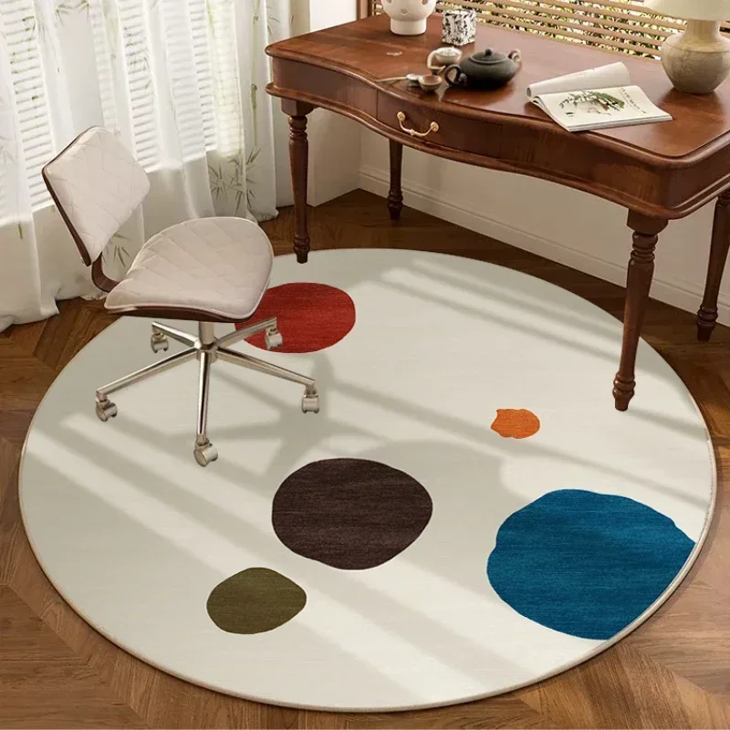 Geometric Pattern Plush Round Rug – Modern Luxury Carpet for Bedroom, Living Room & Study, Soft Fluffy Floor Mat, Home Decor