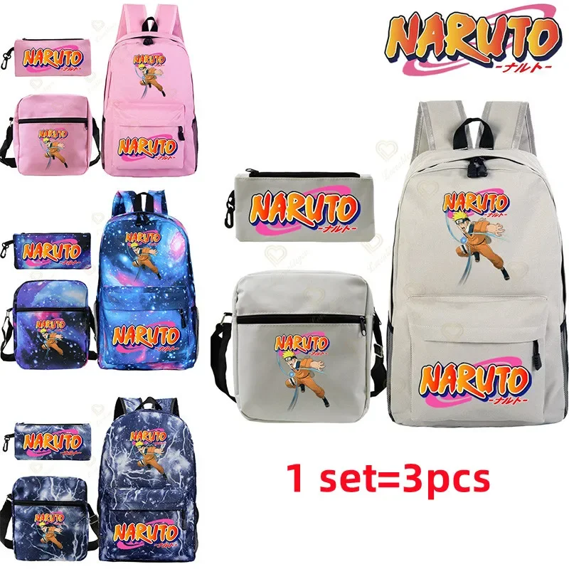 Regreso a la escuela 3 unids/set Mochila de Naruto mochilas escolares mochilas con estampado de Anime adolescentes niñas bolsa de viaje mochilas para niños Mochila