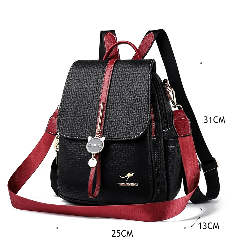 Fashion Backpack for Women Pu Leather Back Pack Ladies Travel Rucksacks Cute Shoulder Bags Designer Large School Bag for Girls