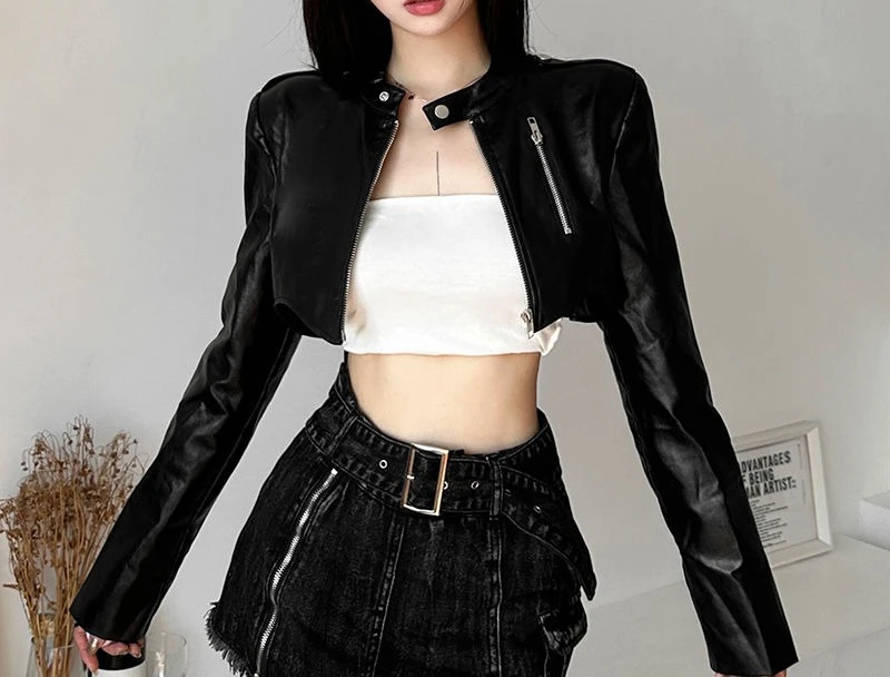 Retro Hottie Ultra-short Cool Short Jacket Women's Chic Unique Temperament Shawl Pu Leather Jacket